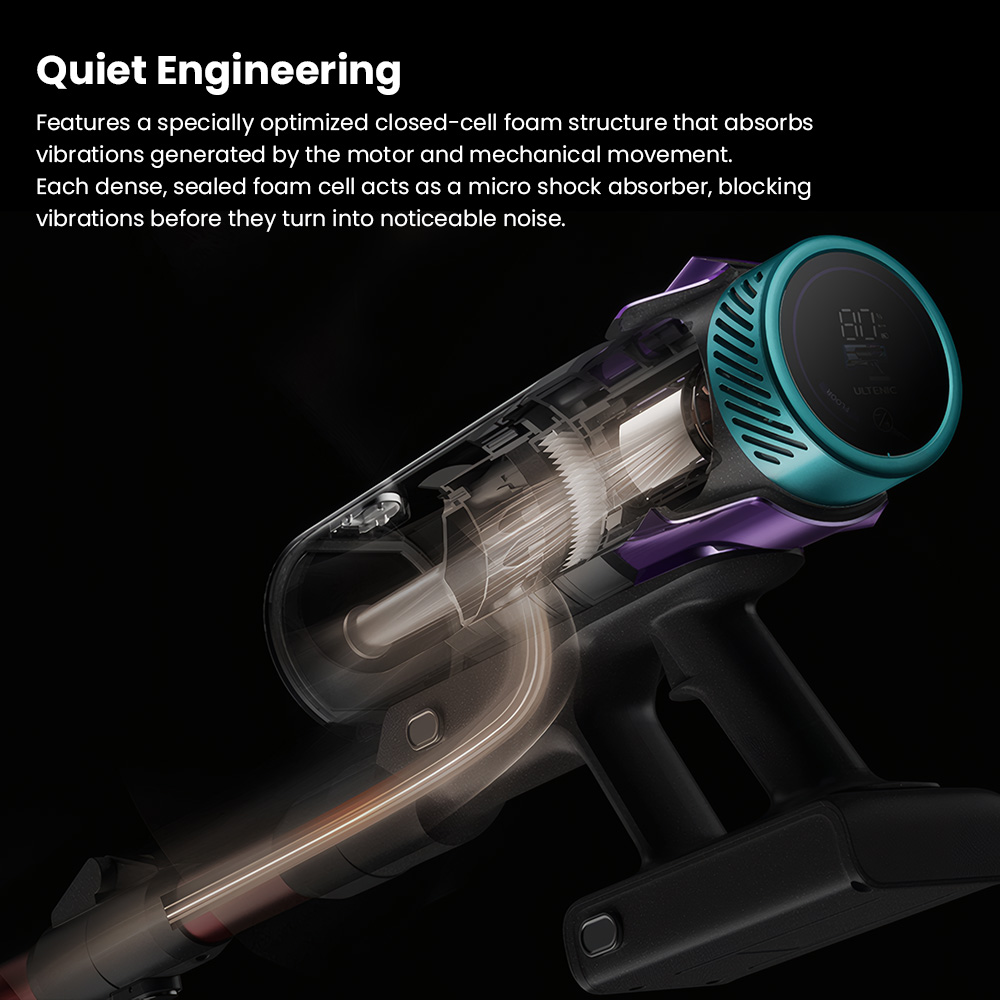 Ultenic U18 PowerPro Aspirateur Balai Sans Fil, Aspiration 55 kPa, Moteur 600 W, Jusqu'à 80 Min d'Autonomie, Brosse Anti-Enchevêtrement, Écran LED, Filtration 6 Couches, pour Poils d'Animaux et Sols Durs