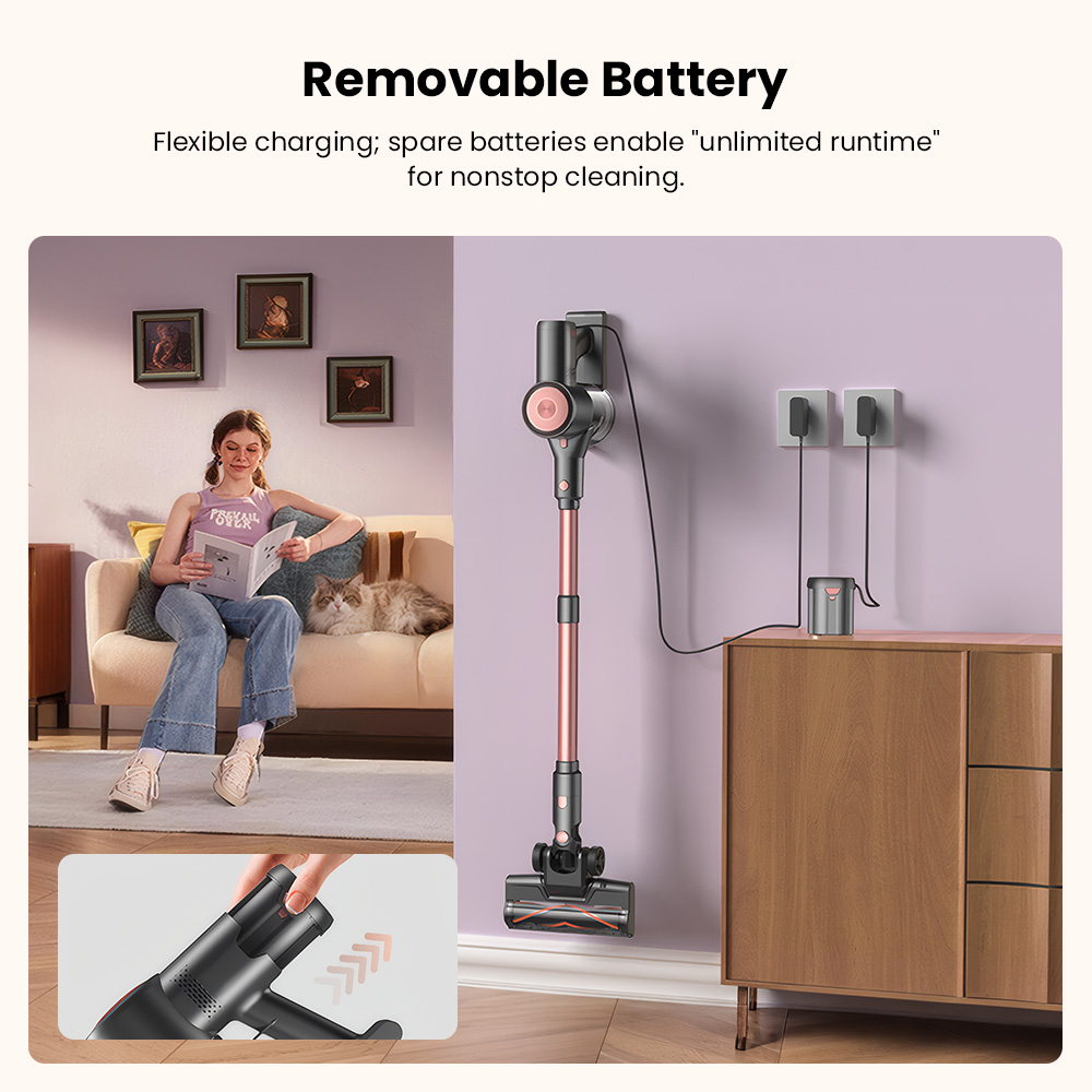Vactidy V10 Pro Cordless Stick Vacuum, 45000Pa Suction, 550W Motor, Up to 45 Min Runtime, Detachable 2200mAh Battery, 5-Stage Filtration, 500ml Dust Cup, LED Display, Green Light Dust Detection
