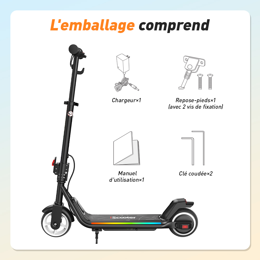 iScooter iK3Max Trottinette électrique pour enfants, moteur 200W, batterie 21.6V 4.5Ah, pneus pleins de 6.5