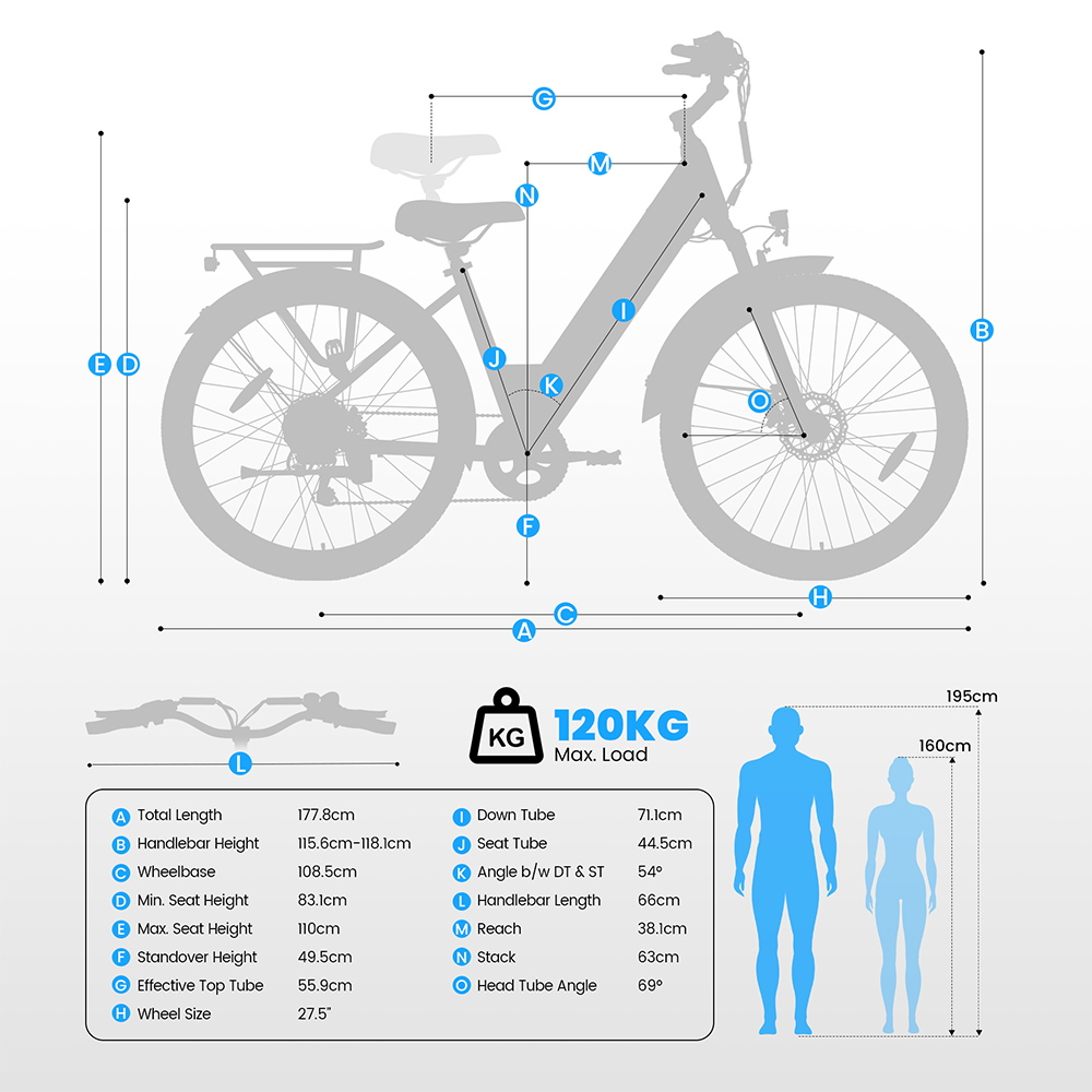Touroll J1 Trekking Bike, 250W Motor, 36V 15.6Ah Battery, 27.5
