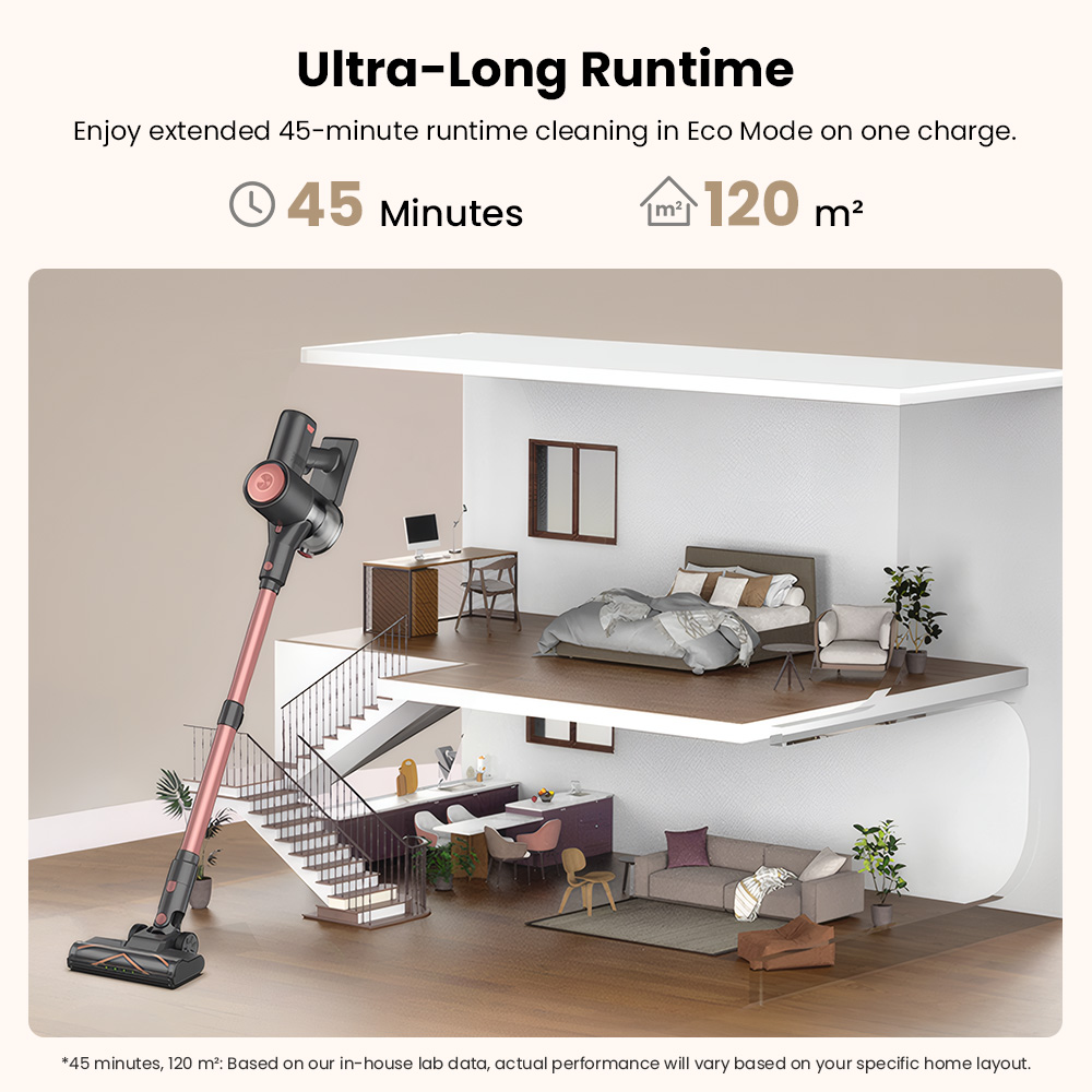 Vactidy V10 Pro Cordless Stick Vacuum, 45000Pa Suction, 550W Motor, Up to 45 Min Runtime, Detachable 2200mAh Battery, 5-Stage Filtration, 500ml Dust Cup, LED Display, Green Light Dust Detection
