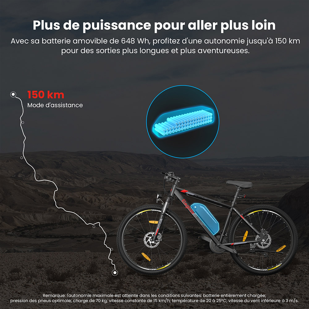 Eleglide Mopride 2 Vélo Électrique Tout Terrain 27,5 Pouces, Moteur 250 W, Vitesse Max. 25 km/h, Batterie 36 V 18 Ah, Autonomie Jusqu'à 150 km, Transmission Shimano 21 Vitesses, Freins à Disque Hydrauliques, Suspension Avant - Noir
