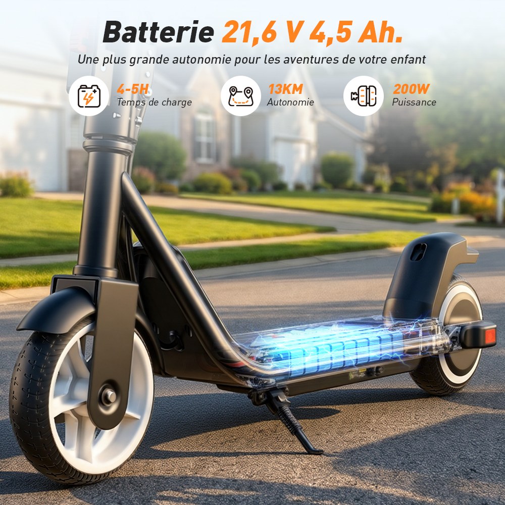 iScooter iK3Max Trottinette électrique pour enfants, moteur 200W, batterie 21.6V 4.5Ah, pneus pleins de 6.5