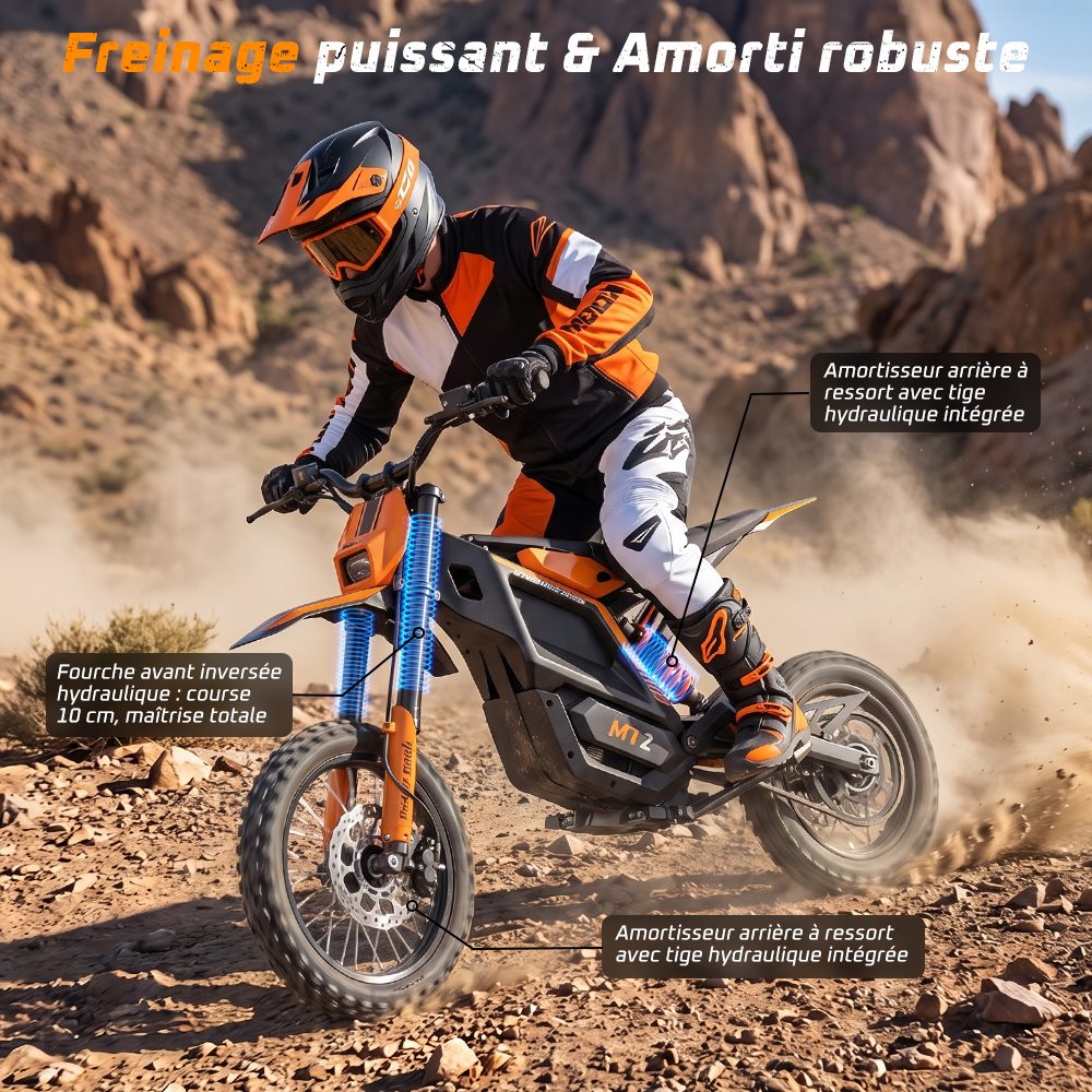 MT2 Moto Électrique, Puissance de Pointe 3000W, Batterie Amovible 48V 22,5Ah, Couple de 220Nm, Vitesse Max. 60km/h, Autonomie Jusqu'à 72km, Freins à Disque Hydrauliques, Suspension Hydraulique, Déverrouillage NFC - Orange