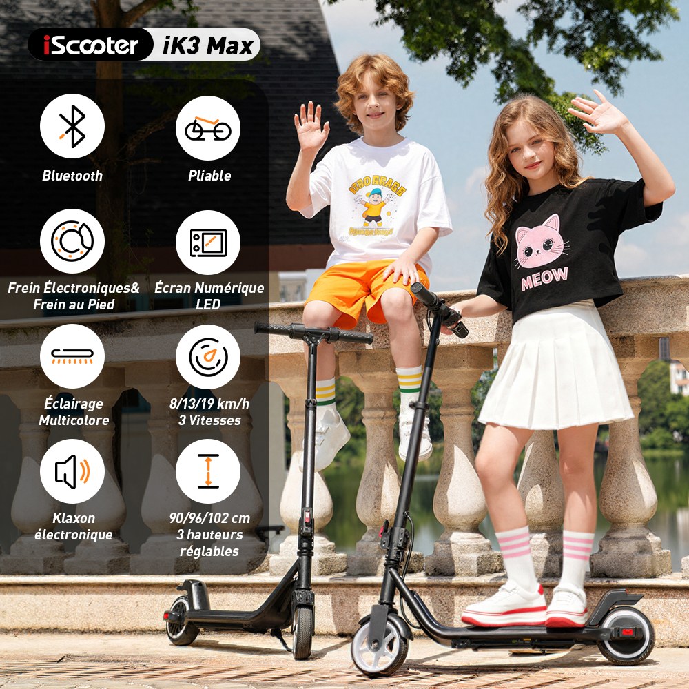 iScooter iK3Max Trottinette électrique pour enfants, moteur 200W, batterie 21.6V 4.5Ah, pneus pleins de 6.5