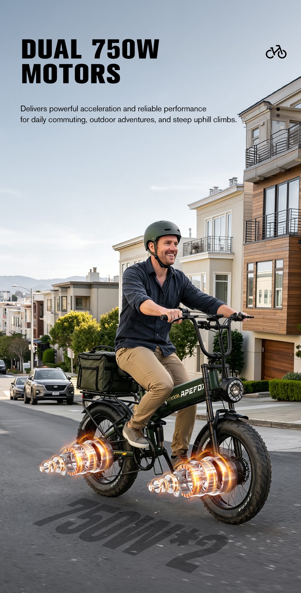 APEFOX RH20 Faltbares Elektrofahrrad, zwei 750-W-Nabenmotoren, 48-V-22,5-Ah-Lithium-Akku, 50 km/h Höchstgeschwindigkeit, 100 km Reichweite, 20×4,0