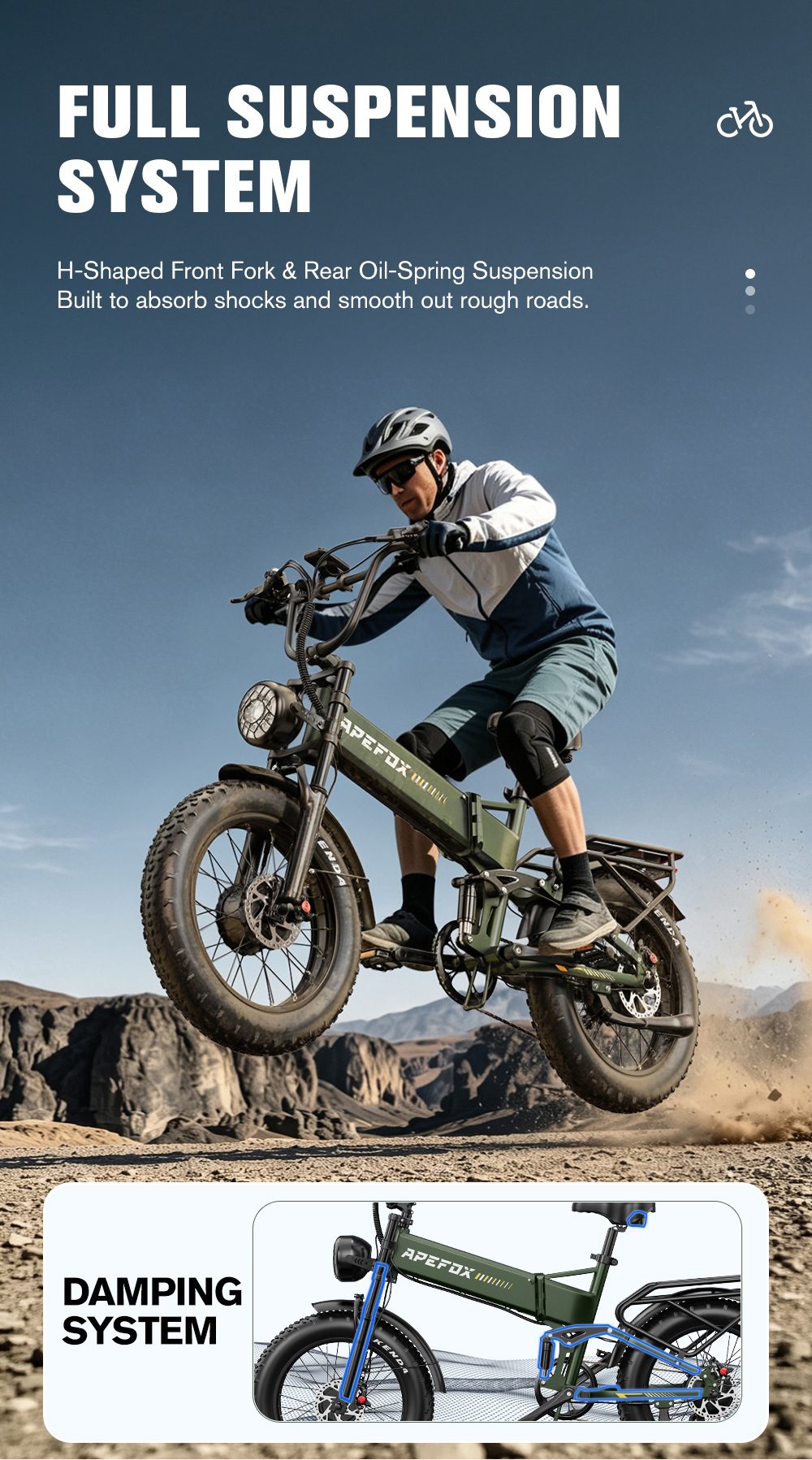 APEFOX RH20 Faltbares Elektrofahrrad, zwei 750-W-Nabenmotoren, 48-V-22,5-Ah-Lithium-Akku, 50 km/h Höchstgeschwindigkeit, 100 km Reichweite, 20×4,0