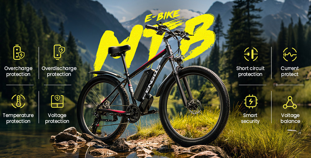 FENGOS Q8 Electric Bike, 750W Brushless Motor, 48V 17.5Ah Removable Battery, 50km/h Top Speed, 85km Max Range, 27.5-inch Fat Tire, Shimano 21-Speed Gear, Mechanical Disc Brakes - Black
