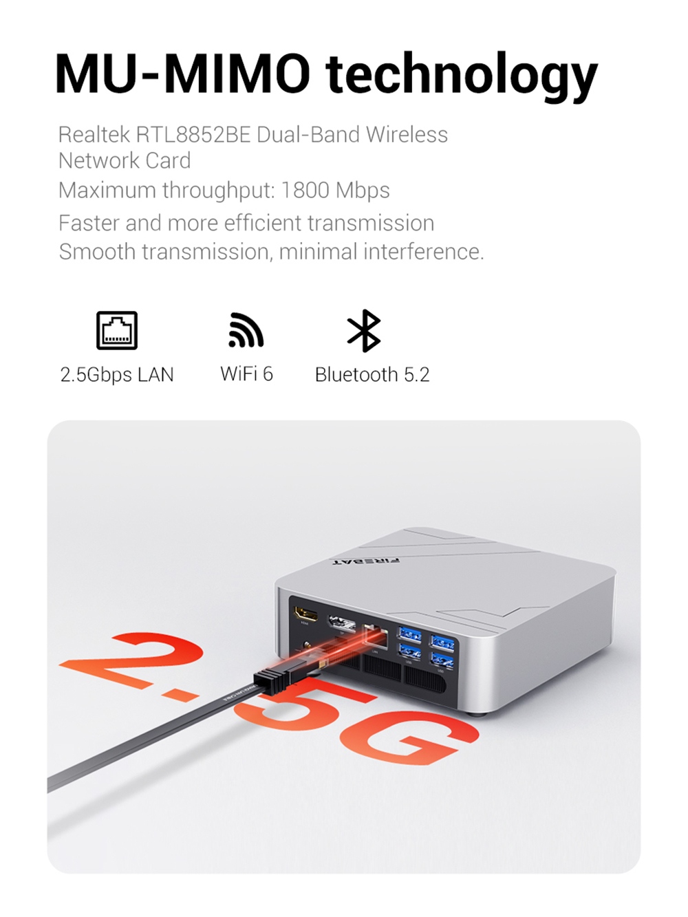 Mini PC FIREBAT F1, processeur AMD Ryzen 5 7640HS (6 cœurs, 12 threads jusqu'à 5 GHz), carte graphique AMD Radeon 760M, 24 Go de RAM LPDDR5, SSD de 512 Go, USB 4.0 (40 Gbit/s), triple sortie vidéo 4K (DP + HDMI + Type-C), Wi-Fi 6, Bluetooth 5.2, LAN RJ45 2,5 GHz, double extension SSD M.2