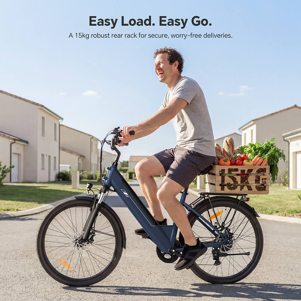 Foride Roamer 2 Step-Thru Electric Bike, 250W Motor, 36V 15.6Ah Battery, 26'×1.75' Tires, 25km/h Max Speed, 100km Max Range, Mechanical Disc Brake & E-Brake, Front Suspension, Shimano 7-speed, 120kg Max Load