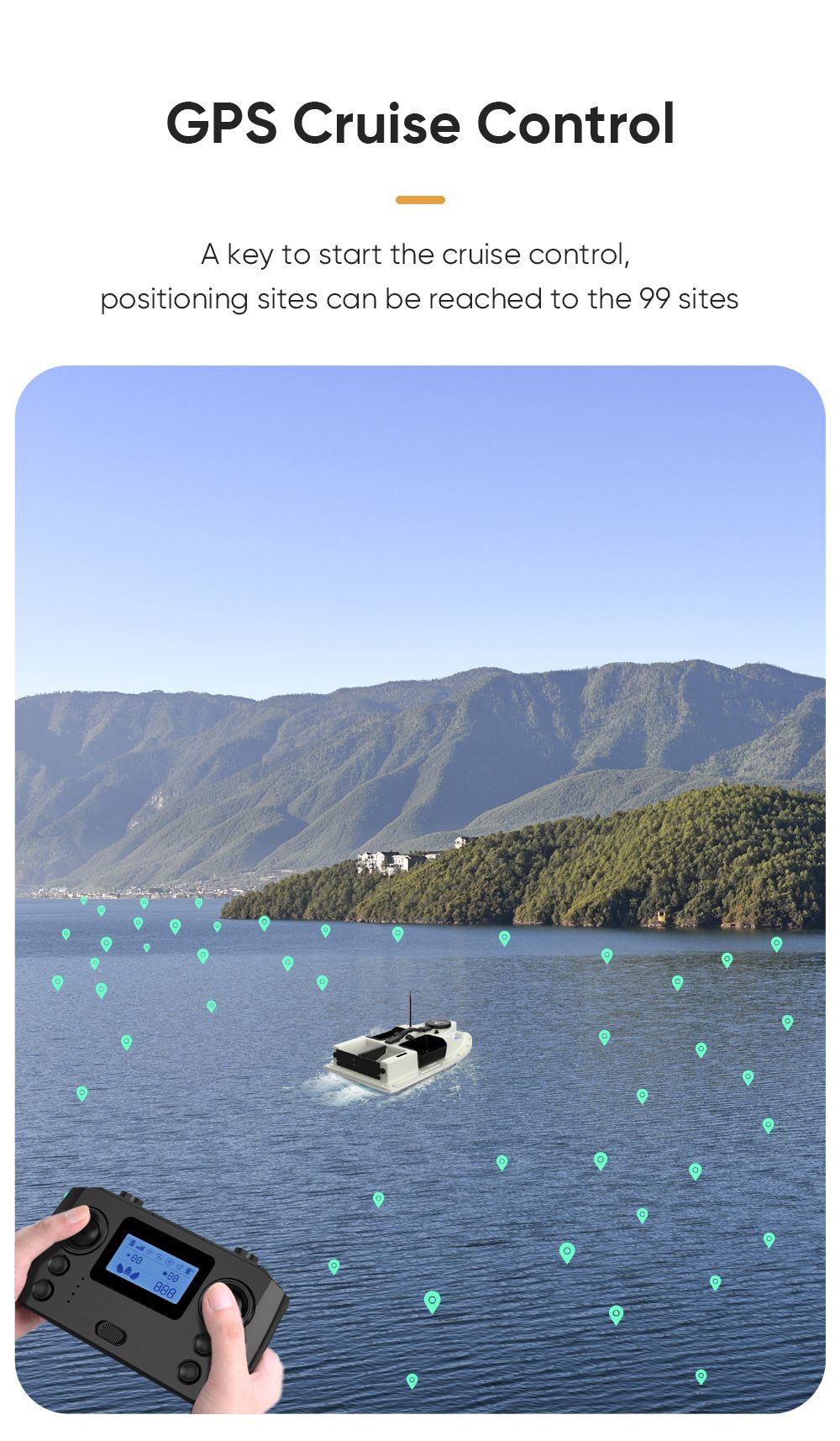 LOKEEVAN D19 GPS-Futterboot mit Fernbedienung, 500 m Reichweite, 99 GPS-Angelplätze, 4 Futterbehälter, 2 kg Tragkraft, zwei leise Motoren, 2–8 Stunden Laufzeit, automatischer Rückfahrmodus