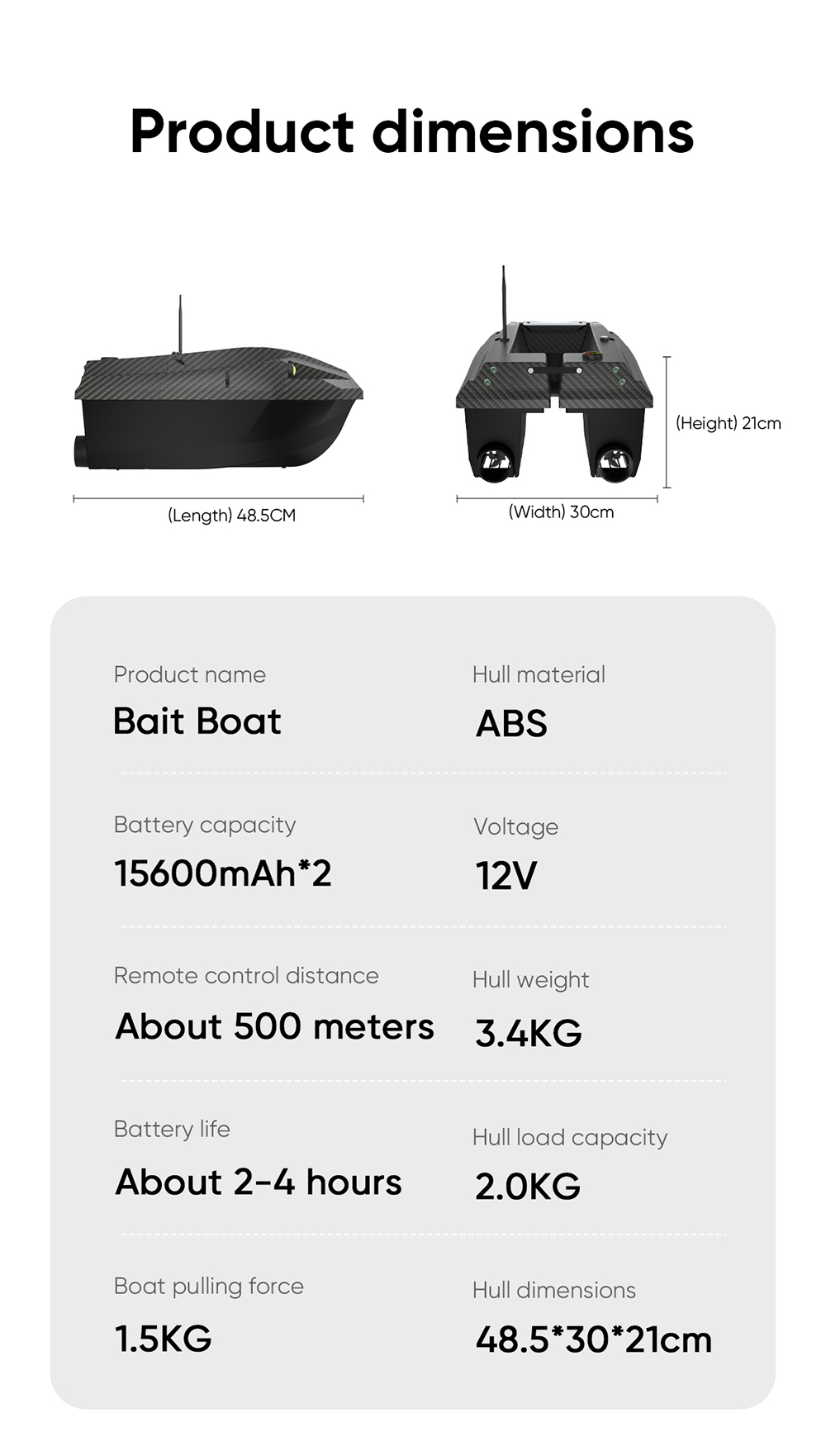 LOKEEVAN D50B GPS RC Fishing Bait Boat, 12V Dual High-Torque Motor, GPS + Beidou Positioning, 500m Remote Control, 2kg Bait Hopper, Dual 15600mAh Battery, Auto Return, Trawl Net & Drag Hook Support - Black