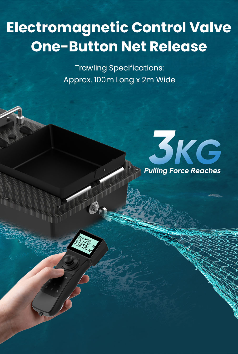 LOKEEVAN D80B GPS RC horgászcsali csónak, kettős 795 motor, 3,6 m/s sebesség, 3 kg vontatóerő, 2 kg csalitartály, GPS + Beidou pozicionálás, 500 m-es távirányító, automatikus visszatérés, sebességtartó automatika, vízálló hajótest - fekete