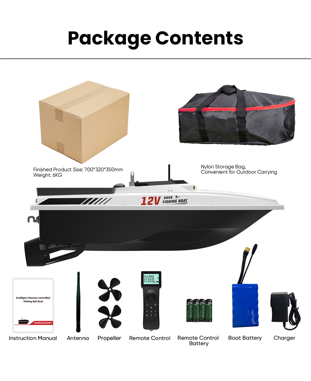 LOKEEVAN D80B GPS-Futterboot mit zwei 795-Motoren, 3,6 m/s Geschwindigkeit, 3 kg Zugkraft, 2 kg Futterbehälter, GPS- und Beidou-Positionierung, 500 m Reichweite der Fernbedienung, automatische Rückkehr, Tempomat, wasserdichter Rumpf – Weiß