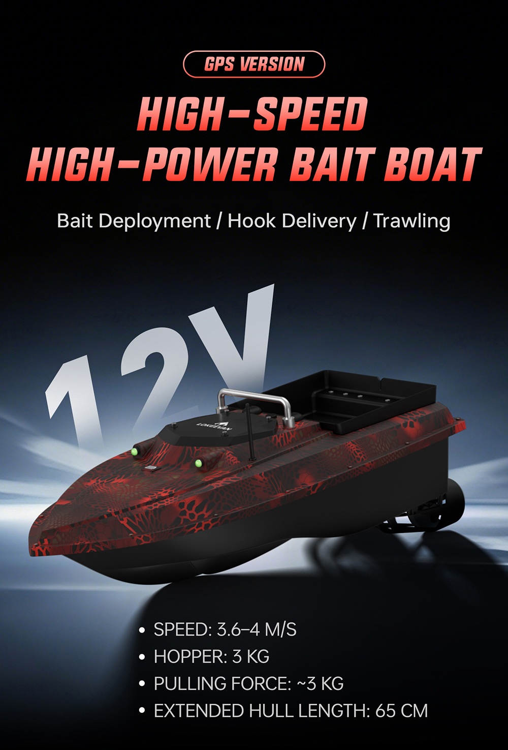 OKEEVAN D80E GPS-Futterboot mit Fernbedienung, zwei 795-Motoren, bis zu 4 m/s Geschwindigkeit, 3 kg Zugkraft, 3 kg Futterbehälter, GPS- und Beidou-Positionierung, 500 m Reichweite der Fernbedienung, Wassertiefen- und Temperaturerkennung, automatische Rückkehr, Tempomat – Rot