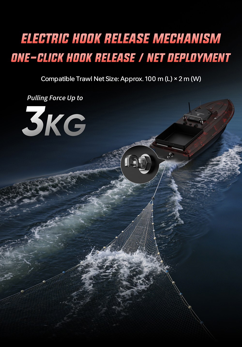OKEEVAN D80E GPS-Futterboot mit Fernbedienung, zwei 795-Motoren, bis zu 4 m/s Geschwindigkeit, 3 kg Zugkraft, 3 kg Futterbehälter, GPS- und Beidou-Positionierung, 500 m Reichweite der Fernbedienung, Wassertiefen- und Temperaturerkennung, automatische Rückkehr, Tempomat – Rot