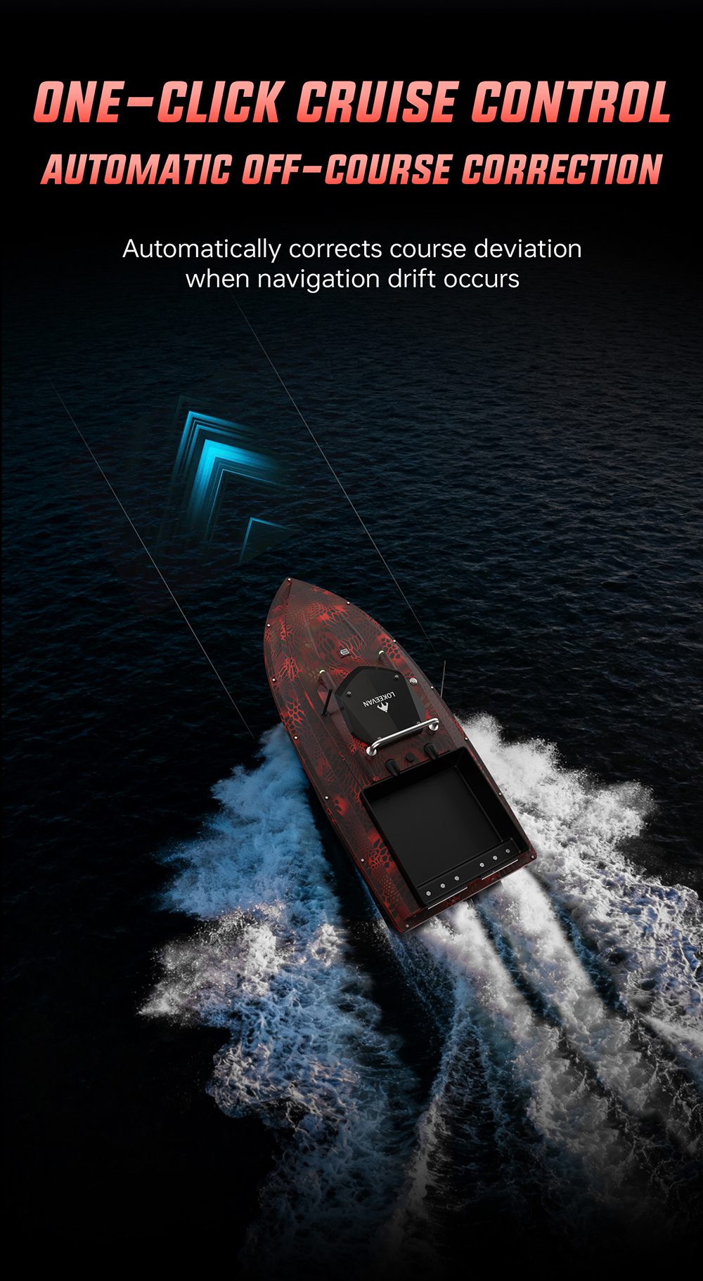 OKEEVAN D80E GPS-Futterboot mit Fernbedienung, zwei 795-Motoren, bis zu 4 m/s Geschwindigkeit, 3 kg Zugkraft, 3 kg Futterbehälter, GPS- und Beidou-Positionierung, 500 m Reichweite der Fernbedienung, Wassertiefen- und Temperaturerkennung, automatische Rückkehr, Tempomat – Rot
