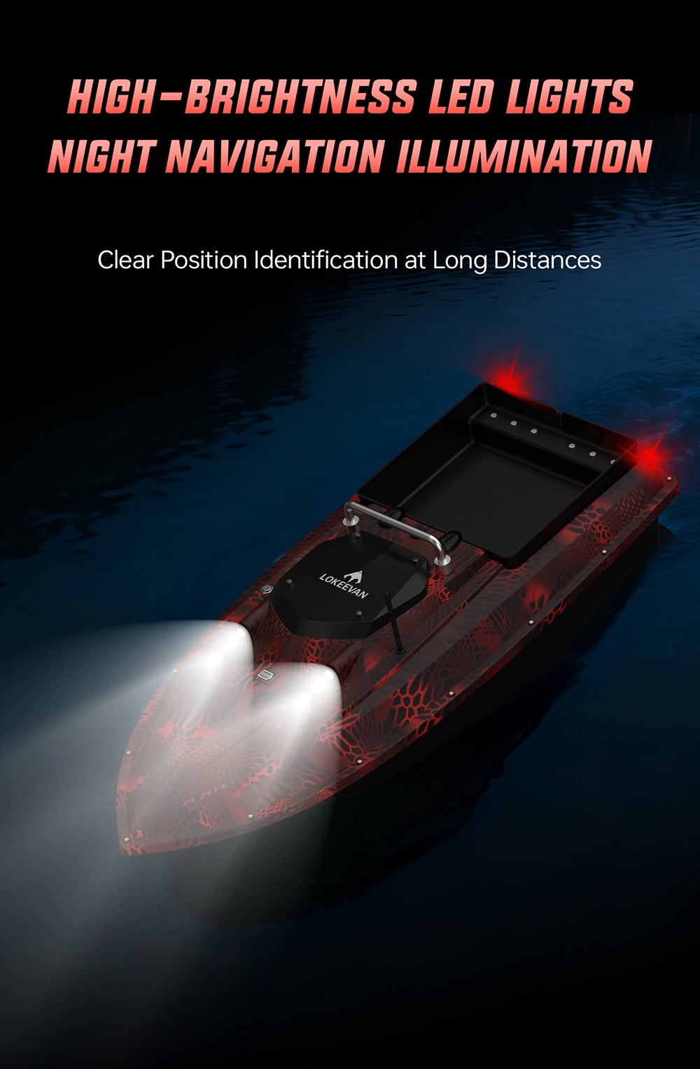OKEEVAN D80E GPS-Futterboot mit Fernbedienung, zwei 795-Motoren, bis zu 4 m/s Geschwindigkeit, 3 kg Zugkraft, 3 kg Futterbehälter, GPS- und Beidou-Positionierung, 500 m Reichweite der Fernbedienung, Wassertiefen- und Temperaturerkennung, automatische Rückkehr, Tempomat – Rot