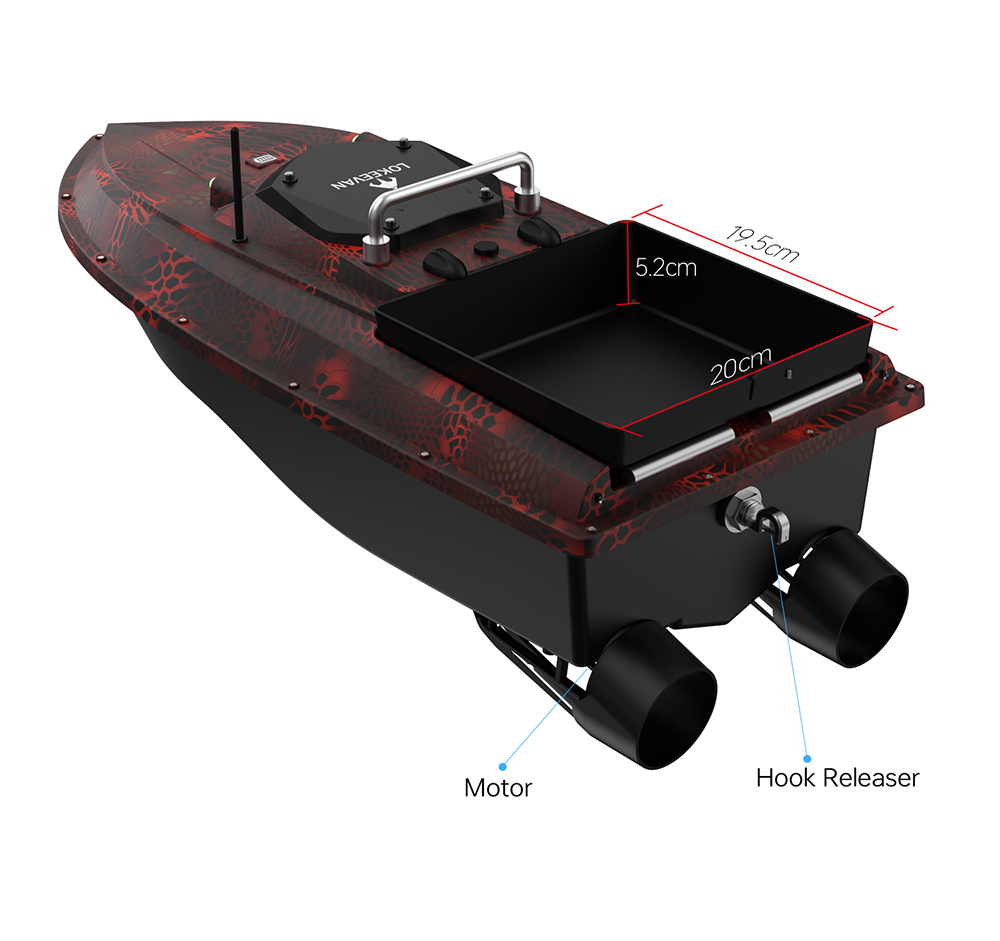OKEEVAN D80E GPS-Futterboot mit Fernbedienung, zwei 795-Motoren, bis zu 4 m/s Geschwindigkeit, 3 kg Zugkraft, 3 kg Futterbehälter, GPS- und Beidou-Positionierung, 500 m Reichweite der Fernbedienung, Wassertiefen- und Temperaturerkennung, automatische Rückkehr, Tempomat – Rot