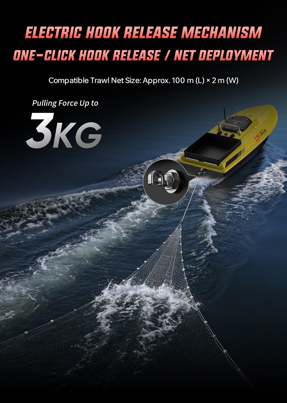OKEEVAN D80E GPS-Futterboot mit Fernbedienung, zwei 795-Motoren, bis zu 4 m/s Geschwindigkeit, 3 kg Zugkraft, 3 kg Futterbehälter, GPS- und Beidou-Positionierung, 500 m Reichweite der Fernbedienung, Wassertiefen- und Temperaturerkennung, automatische Rückkehr, Tempomat – Gelb