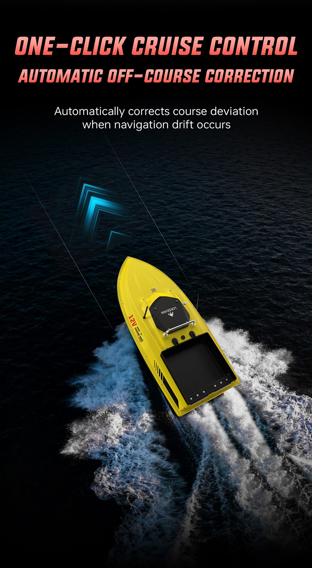 OKEEVAN D80E GPS-Futterboot mit Fernbedienung, zwei 795-Motoren, bis zu 4 m/s Geschwindigkeit, 3 kg Zugkraft, 3 kg Futterbehälter, GPS- und Beidou-Positionierung, 500 m Reichweite der Fernbedienung, Wassertiefen- und Temperaturerkennung, automatische Rückkehr, Tempomat – Gelb