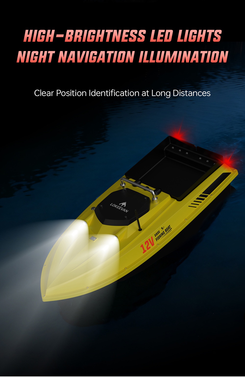 OKEEVAN D80E GPS-Futterboot mit Fernbedienung, zwei 795-Motoren, bis zu 4 m/s Geschwindigkeit, 3 kg Zugkraft, 3 kg Futterbehälter, GPS- und Beidou-Positionierung, 500 m Reichweite der Fernbedienung, Wassertiefen- und Temperaturerkennung, automatische Rückkehr, Tempomat – Gelb