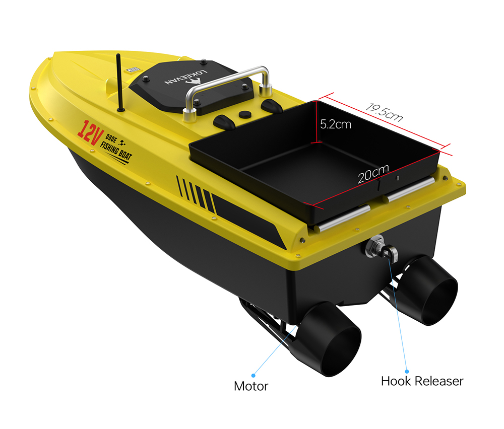 OKEEVAN D80E GPS-Futterboot mit Fernbedienung, zwei 795-Motoren, bis zu 4 m/s Geschwindigkeit, 3 kg Zugkraft, 3 kg Futterbehälter, GPS- und Beidou-Positionierung, 500 m Reichweite der Fernbedienung, Wassertiefen- und Temperaturerkennung, automatische Rückkehr, Tempomat – Gelb