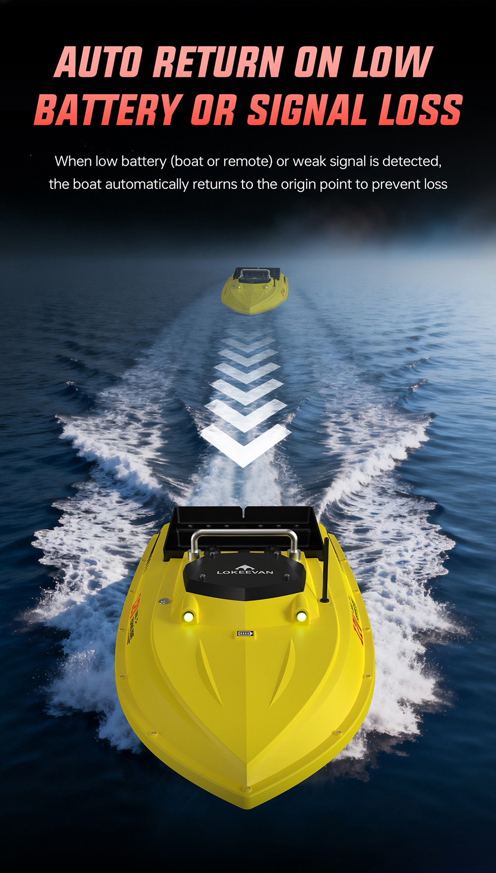 OKEEVAN D80E GPS-Futterboot mit Fernbedienung, zwei 795-Motoren, bis zu 4 m/s Geschwindigkeit, 3 kg Zugkraft, 3 kg Futterbehälter, GPS- und Beidou-Positionierung, 500 m Reichweite der Fernbedienung, Wassertiefen- und Temperaturerkennung, automatische Rückkehr, Tempomat – Gelb