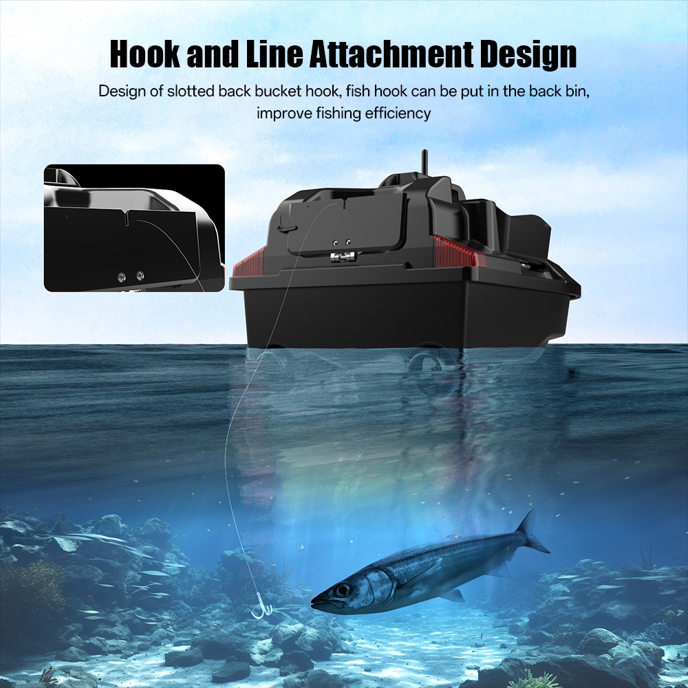 LOKEEVAN V020 GPS-Futterboot mit Fernbedienung, zwei Motoren, BDS + GPS-Satellitenpositionierung, 40 Wegpunkte, automatischer Fahrt, 2 kg Köderkapazität, 3 unabhängige Köderbehälter, 500 m Fernbedienung, automatische Rückkehr, windbeständiger Rumpf
