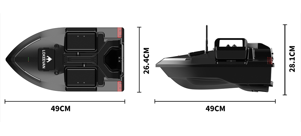 LOKEEVAN V020 GPS-Futterboot mit Fernbedienung, zwei Motoren, BDS + GPS-Satellitenpositionierung, 40 Wegpunkte, automatischer Fahrt, 2 kg Köderkapazität, 3 unabhängige Köderbehälter, 500 m Fernbedienung, automatische Rückkehr, windbeständiger Rumpf
