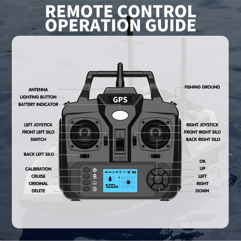 LOKEEVAN V802 Pro Smart GPS Fishing Bait Boat, GPS + Beidou Navigation, 160 Waypoints, 3kg Bait Hopper, 4 Independent Bait Hoppers, 500m Long Range Remote Control, Dual Battery Support, Auto Cruise & Return - Black