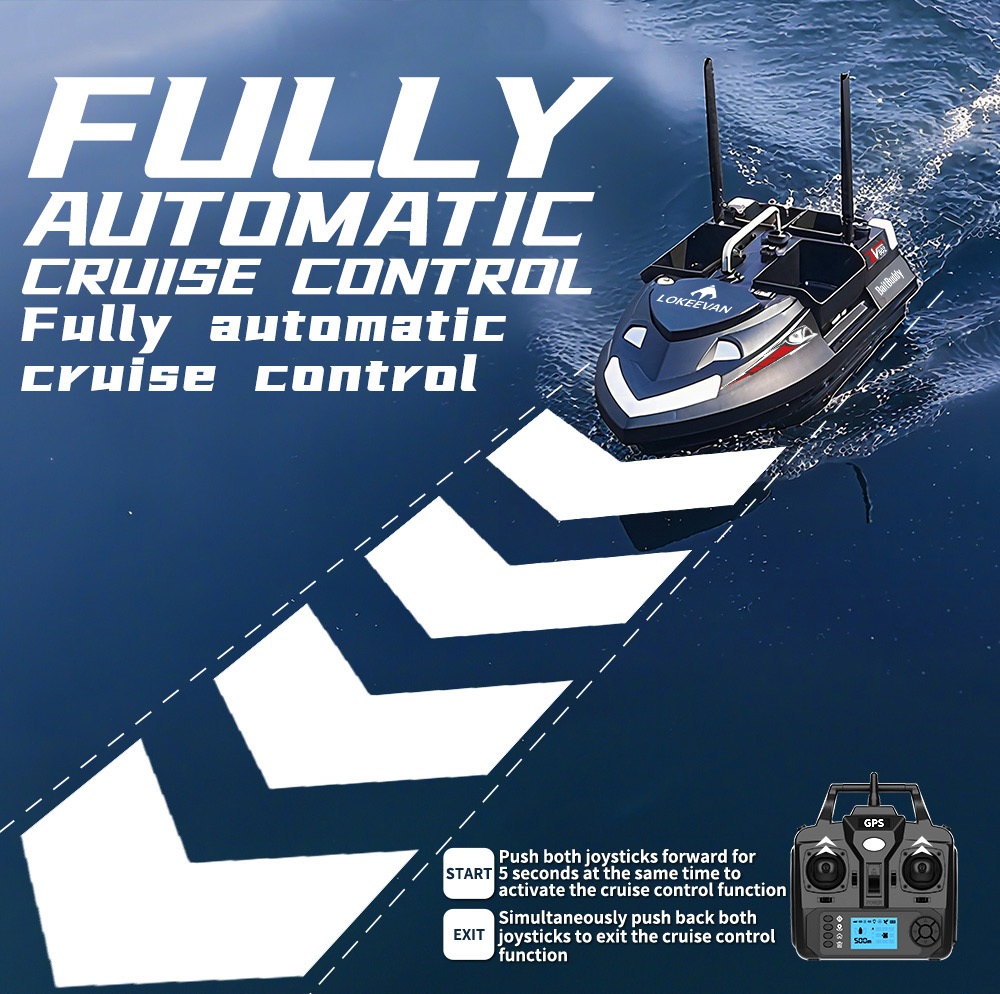 LOKEEVAN V802 Pro Smart GPS Fishing Bait Boat, GPS + Beidou Navigation, 160 Waypoints, 3kg Bait Hopper, 4 Independent Bait Hoppers, 500m Long Range Remote Control, Dual Battery Support, Auto Cruise & Return - Black