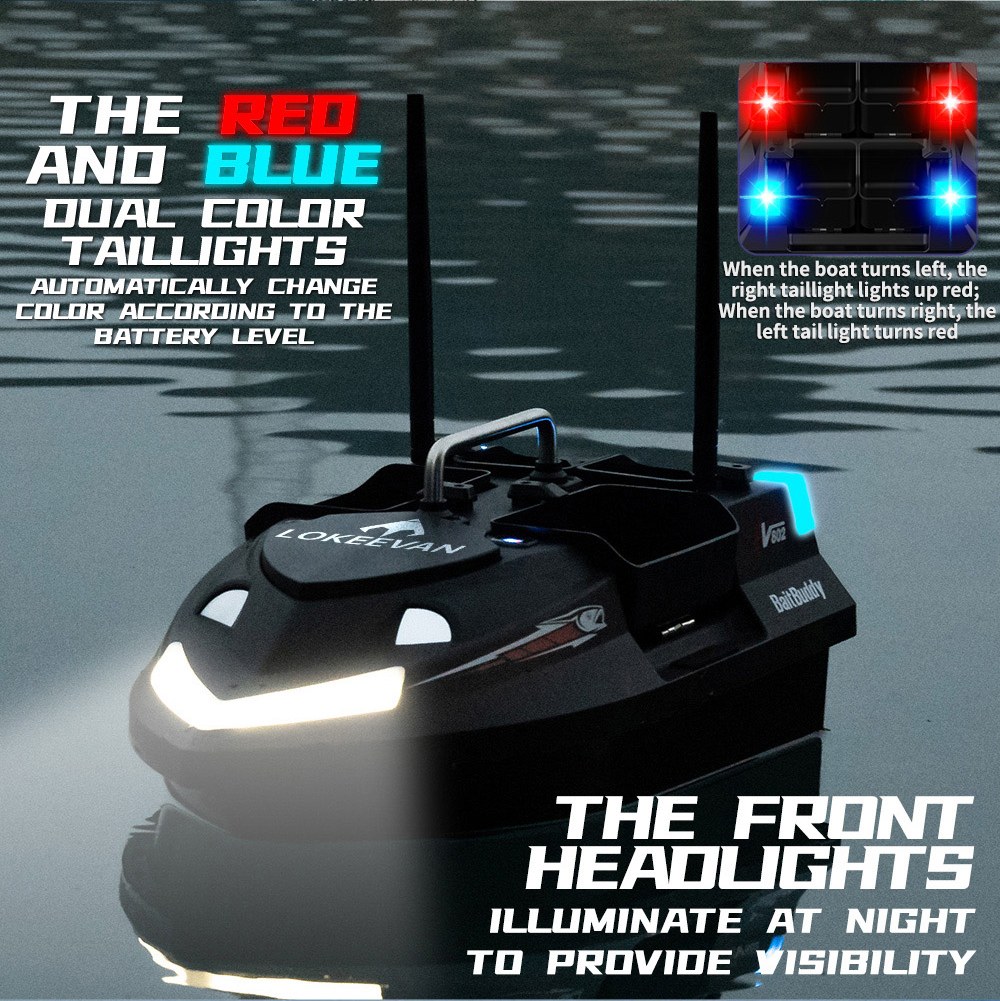 LOKEEVAN V802 Pro Smart GPS Fishing Bait Boat, GPS + Beidou Navigation, 160 Waypoints, 3kg Bait Hopper, 4 Independent Bait Hoppers, 500m Long Range Remote Control, Dual Battery Support, Auto Cruise & Return - Black