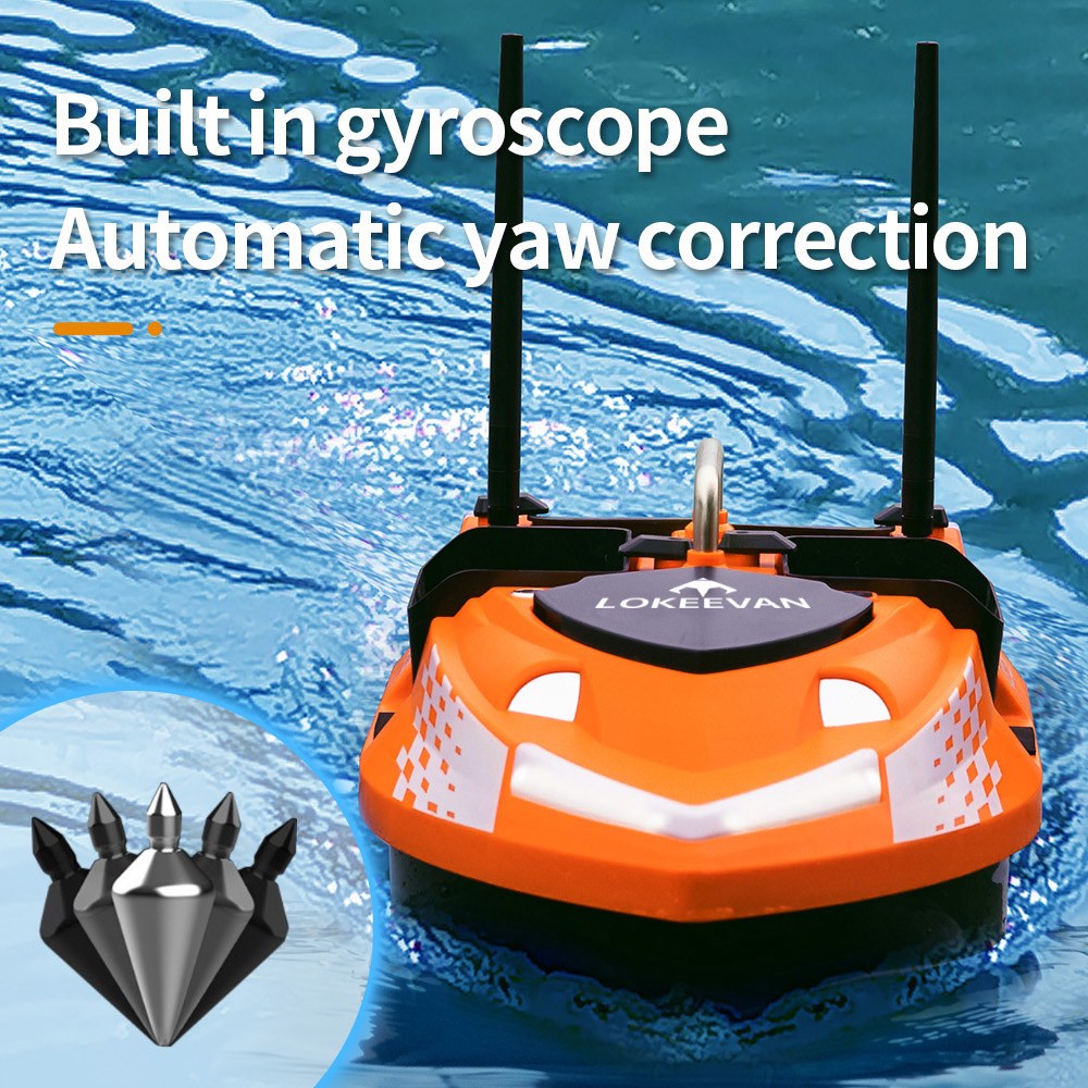 LOKEEVAN V802 Pro Smart GPS Fishing Bait Boat, GPS + Beidou Navigation, 160 Waypoints, 3kg Bait Hopper, 4 Independent Bait Hoppers, 500m Long Range Remote Control, Dual Battery Support, Auto Cruise & Return - Orange
