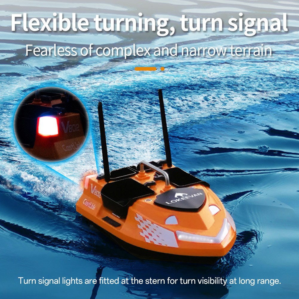 LOKEEVAN V802 Pro Smart GPS Fishing Bait Boat, GPS + Beidou Navigation, 160 Waypoints, 3kg Bait Hopper, 4 Independent Bait Hoppers, 500m Long Range Remote Control, Dual Battery Support, Auto Cruise & Return - Orange