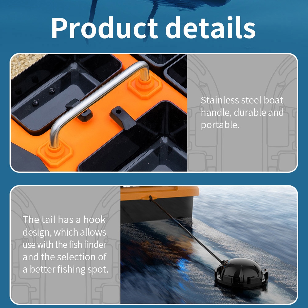LOKEEVAN V802 Pro Smart GPS Fishing Bait Boat, GPS + Beidou Navigation, 160 Waypoints, 3kg Bait Hopper, 4 Independent Bait Hoppers, 500m Long Range Remote Control, Dual Battery Support, Auto Cruise & Return - Orange