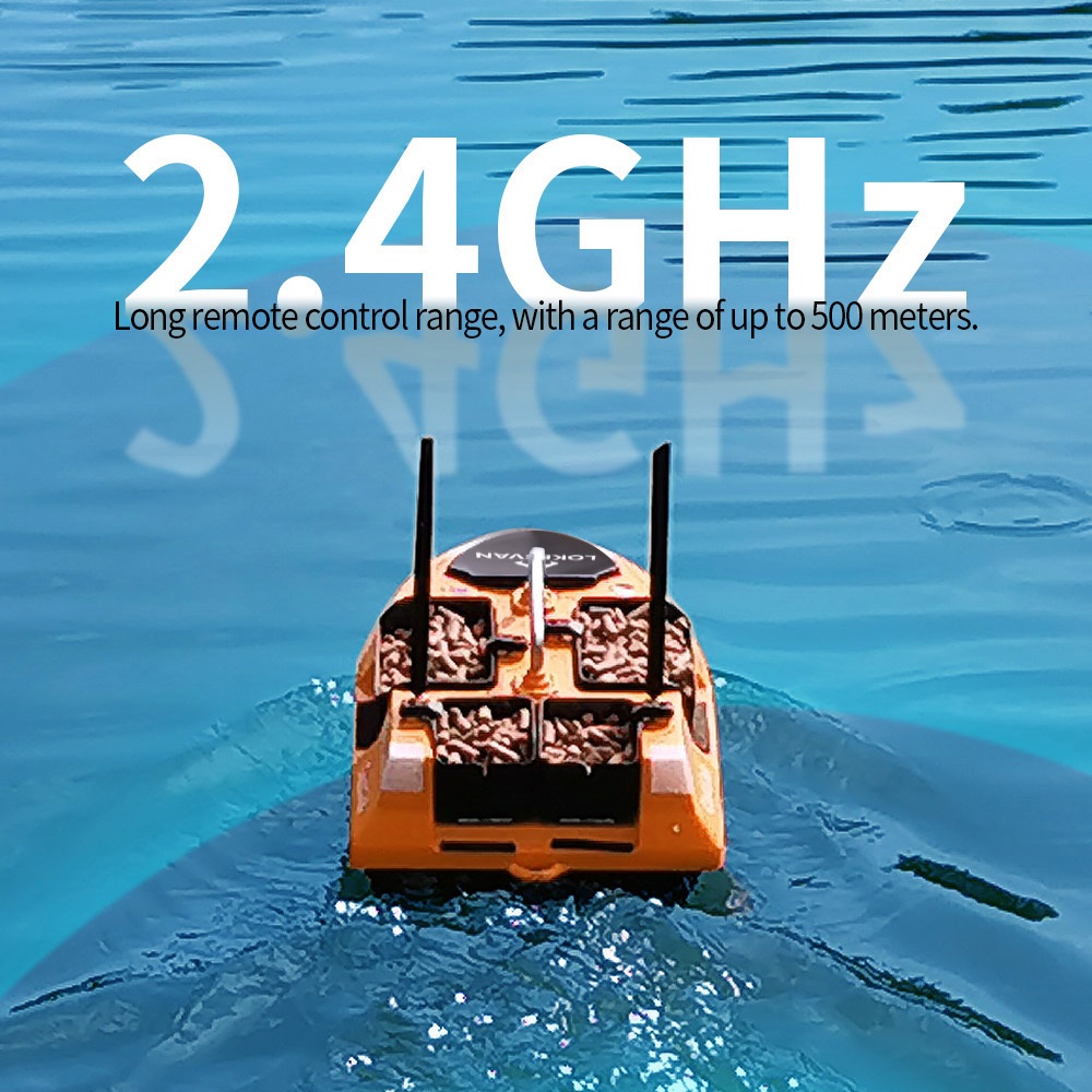 LOKEEVAN V802 Pro Smart GPS Fishing Bait Boat, GPS + Beidou Navigation, 160 Waypoints, 3kg Bait Hopper, 4 Independent Bait Hoppers, 500m Long Range Remote Control, Dual Battery Support, Auto Cruise & Return - Orange