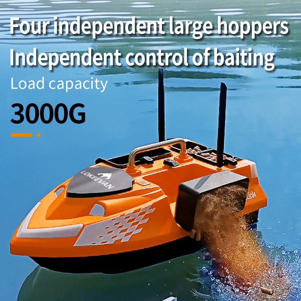 LOKEEVAN V802 Pro Smart GPS Fishing Bait Boat, GPS + Beidou Navigation, 160 Waypoints, 3kg Bait Hopper, 4 Independent Bait Hoppers, 500m Long Range Remote Control, Dual Battery Support, Auto Cruise & Return - Orange
