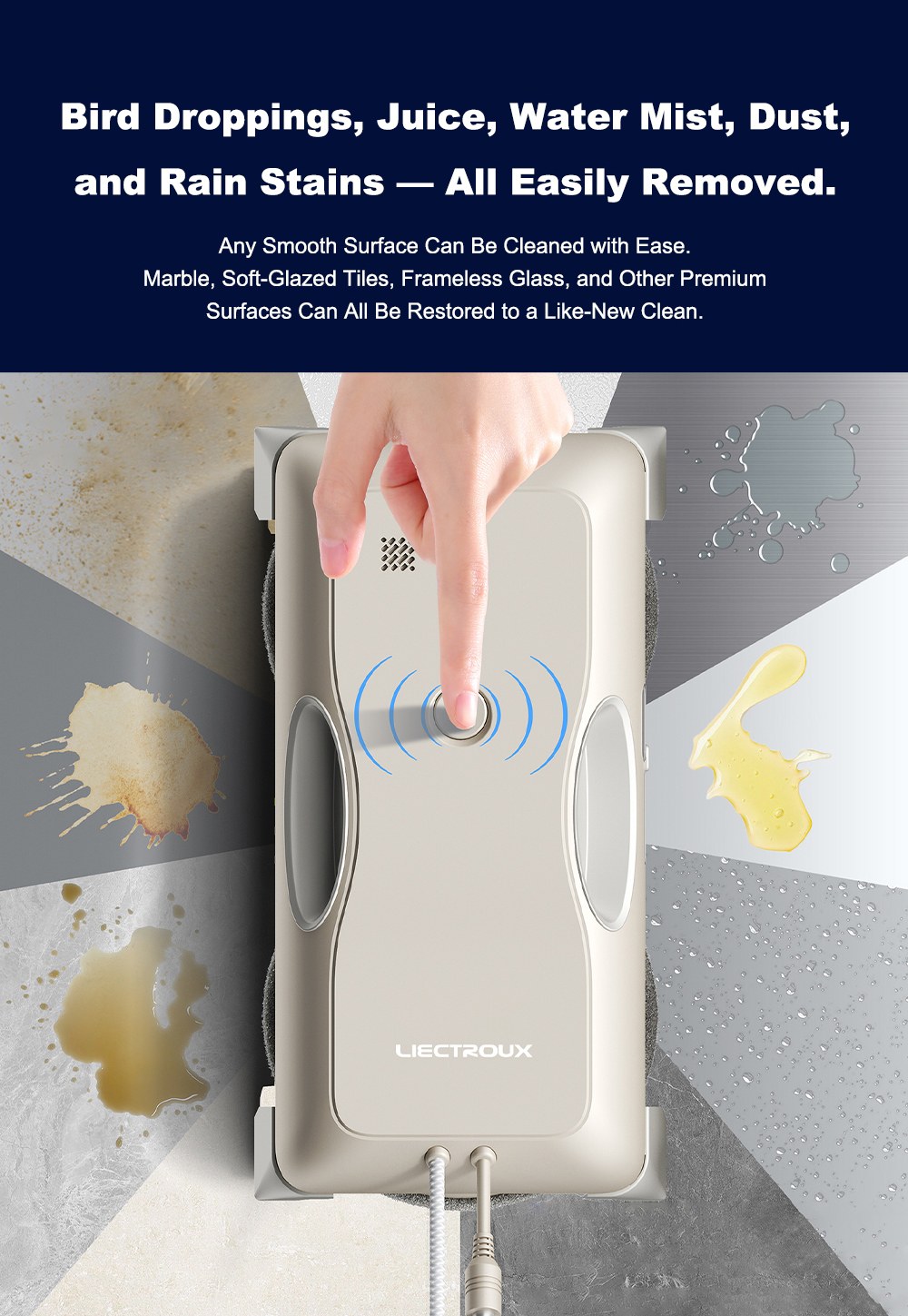 Liectroux G8 Window Cleaning Robot, 3000Pa Suction, 55N Downforce, Dry & Wet Mop, 3-in-1 Spray, Wipe & Squeegee Cleaning, 120mL Water Tank, App & Remote Control, 2-Way Water Spray, Bionic Edge & Corner Cleaning