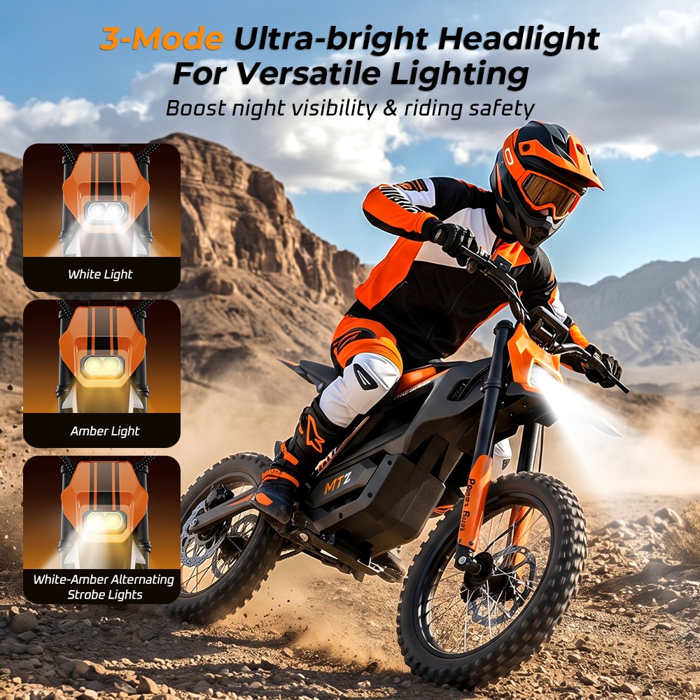MT2 Electric Motorcycle, 3000W Peak Motor, 48V 22.5Ah Removable Battery, 220N·m Torque, 60km/h Max Speed, Up to 72km Range, 58% Climbing Grade, Dual Hydraulic Disc Brakes, Front & Rear Hydraulic Suspension, NFC Unlock - Orange