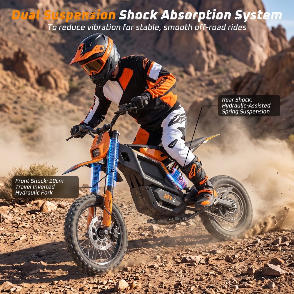 MT2 Electric Motorcycle, 3000W Peak Motor, 48V 22.5Ah Removable Battery, 220N·m Torque, 60km/h Max Speed, Up to 72km Range, 58% Climbing Grade, Dual Hydraulic Disc Brakes, Front & Rear Hydraulic Suspension, NFC Unlock - Orange
