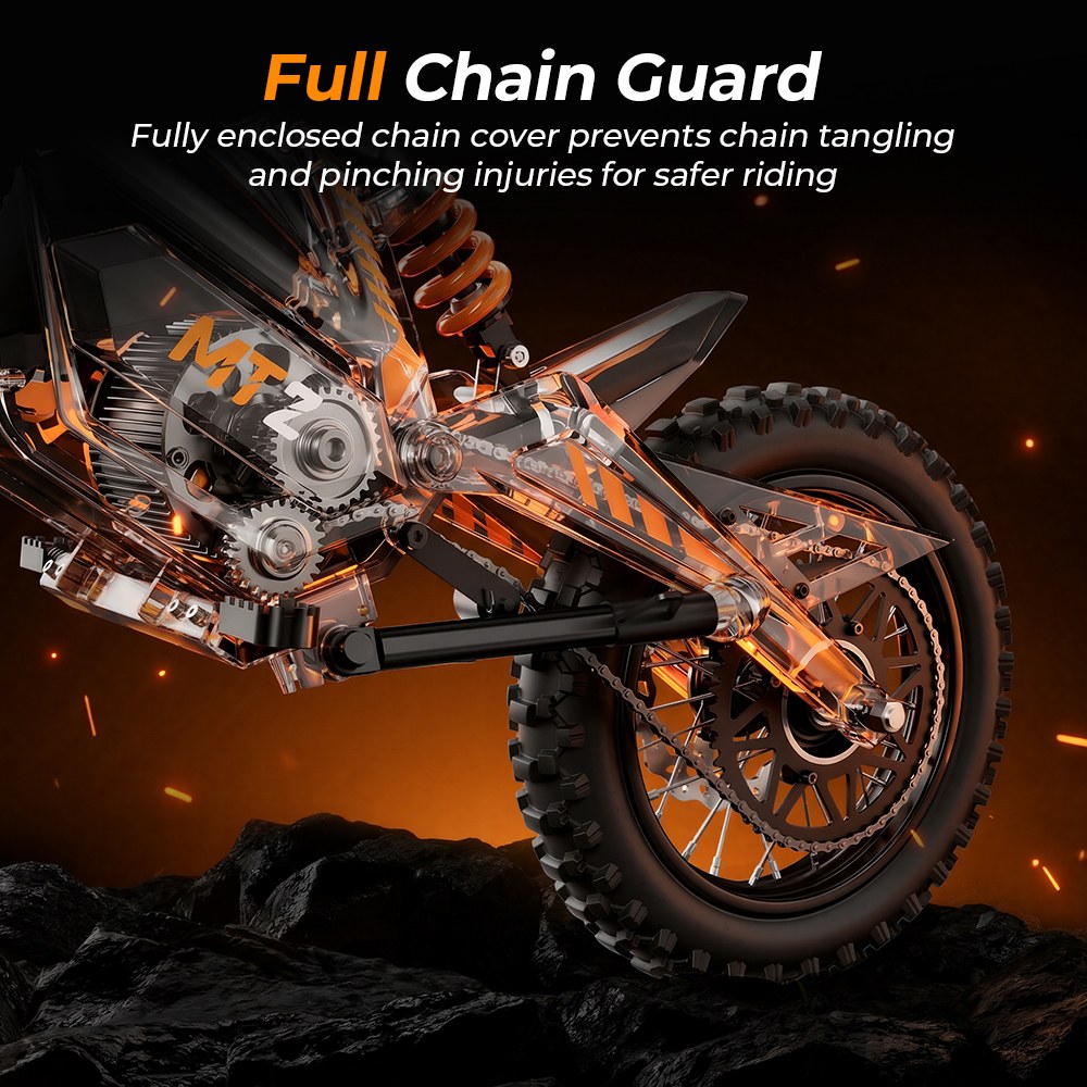 MT2 Electric Motorcycle, 3000W Peak Motor, 48V 22.5Ah Removable Battery, 220N·m Torque, 60km/h Max Speed, Up to 72km Range, 58% Climbing Grade, Dual Hydraulic Disc Brakes, Front & Rear Hydraulic Suspension, NFC Unlock - Orange