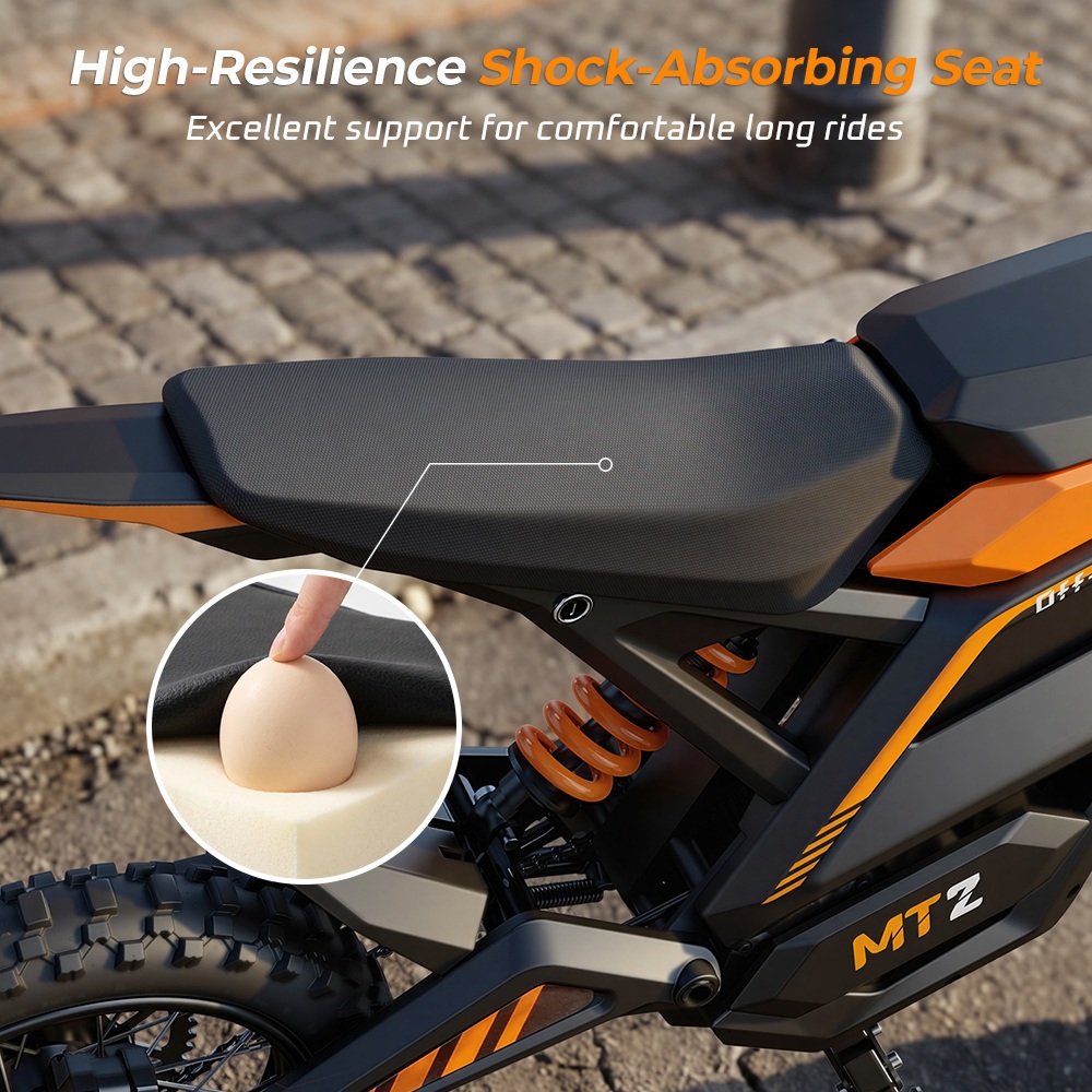 MT2 Electric Motorcycle, 3000W Peak Motor, 48V 22.5Ah Removable Battery, 220N·m Torque, 60km/h Max Speed, Up to 72km Range, 58% Climbing Grade, Dual Hydraulic Disc Brakes, Front & Rear Hydraulic Suspension, NFC Unlock - Orange
