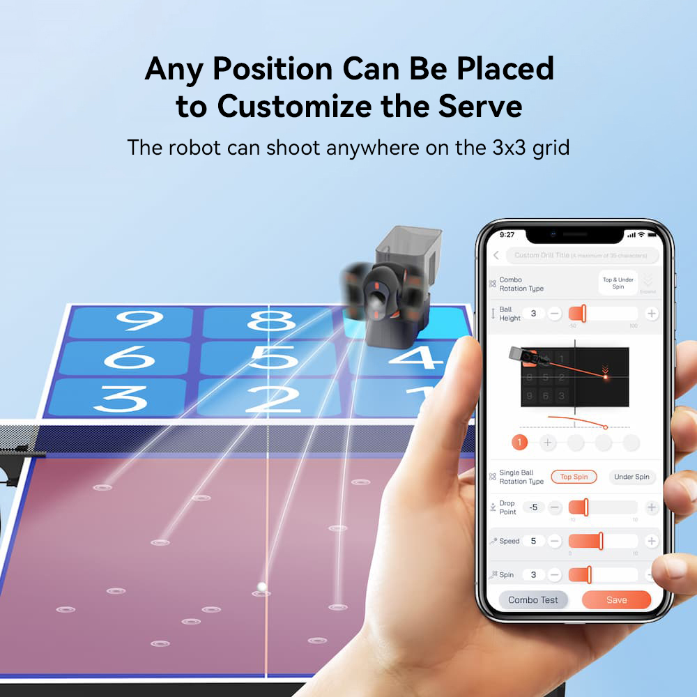 PONGBOT Nova S Pro Table Tennis Serving Robot, 264 Built-in Training Programs, 150 Ball Capacity, 60r/s Max Spin, 15m/s Max Ball Speed, 30–90 Balls/Min Frequency, 9 Spin Types, Bluetooth & APP Control