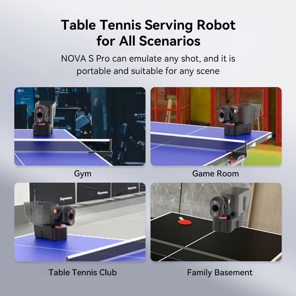 PONGBOT Nova S Pro Table Tennis Serving Robot, 264 Built-in Training Programs, 150 Ball Capacity, 60r/s Max Spin, 15m/s Max Ball Speed, 30–90 Balls/Min Frequency, 9 Spin Types, Bluetooth & APP Control