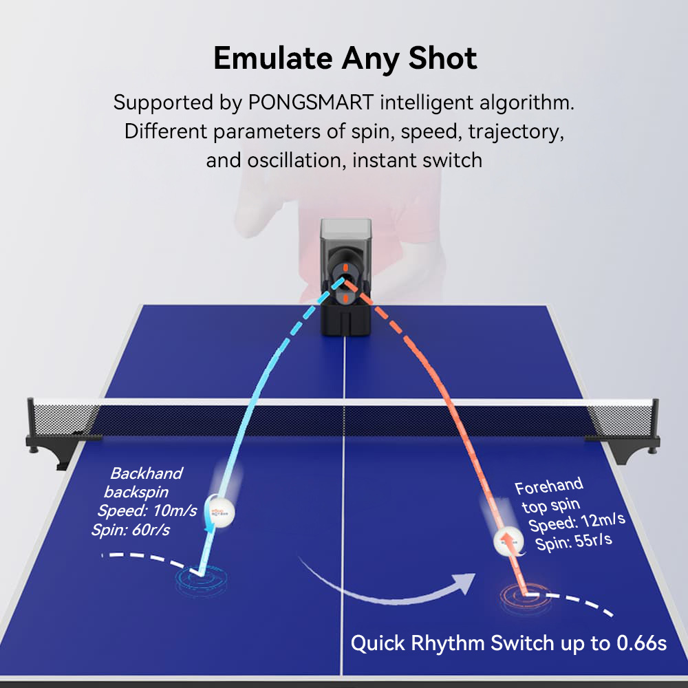 PONGBOT Nova S Pro Table Tennis Serving Robot, 264 Built-in Training Programs, 150 Ball Capacity, 60r/s Max Spin, 15m/s Max Ball Speed, 30–90 Balls/Min Frequency, 9 Spin Types, Bluetooth & APP Control