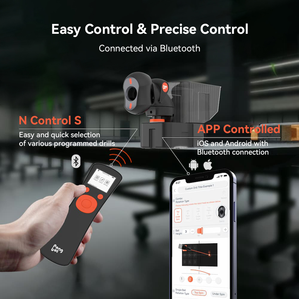 PONGBOT Nova S Pro Table Tennis Serving Robot, 264 Built-in Training Programs, 150 Ball Capacity, 60r/s Max Spin, 15m/s Max Ball Speed, 30–90 Balls/Min Frequency, 9 Spin Types, Bluetooth & APP Control