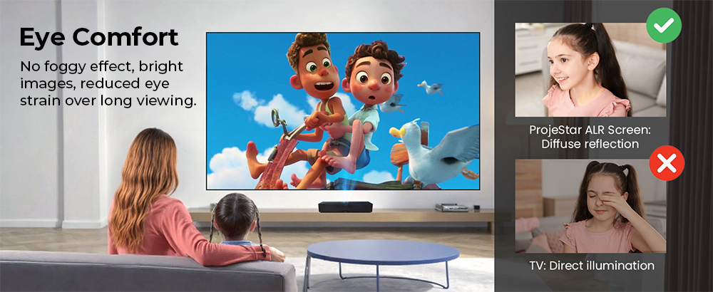 ProjeStar 120" Écran de projection, écran 4K UHD à ultra courte focale, PET Crystal ALR, rejet de 85 % de la lumière ambiante, gain de 0,6, 160 ° Grand angle de vision, rapport d'aspect 16:9, compatible 3D