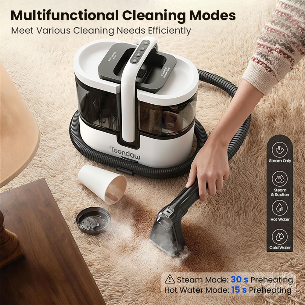 Teendow C7 Max Carpet Vacuum Cleaner, 1800W Power, 16kPa Suction, ≥100°C Steam, 4 Cleaning Modes, Spray, Scrub & Vacuum Cleaning, 1600mL/1500mL Dual Water Tanks