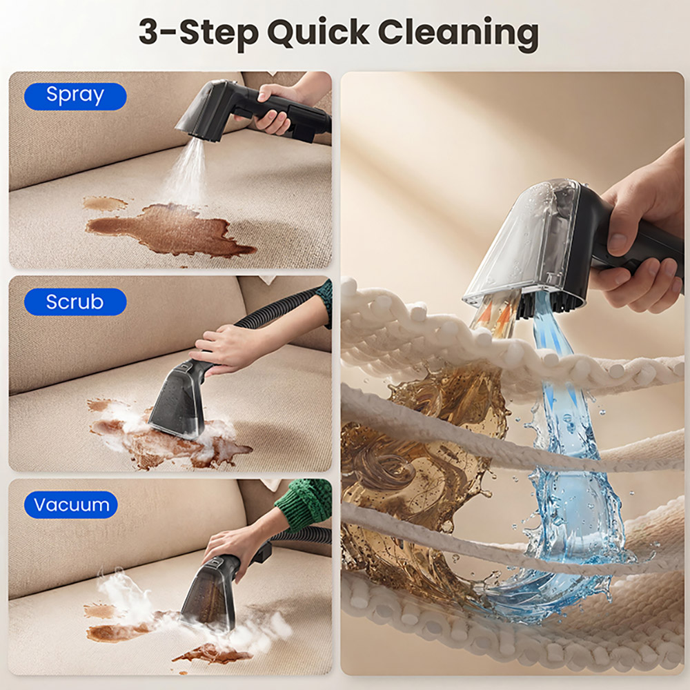 Teendow C7 Max Carpet Vacuum Cleaner, 1800W Power, 16kPa Suction, ≥100°C Steam, 4 Cleaning Modes, Spray, Scrub & Vacuum Cleaning, 1600mL/1500mL Dual Water Tanks